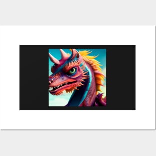 Pink and Rainbow Scaled Asian Dragon Posters and Art